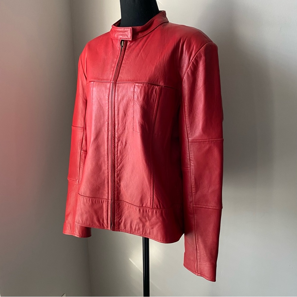 Women's Kathy Ireland Extra Large Genuine Leather Red Leather Jacket - Picture 8 of 16